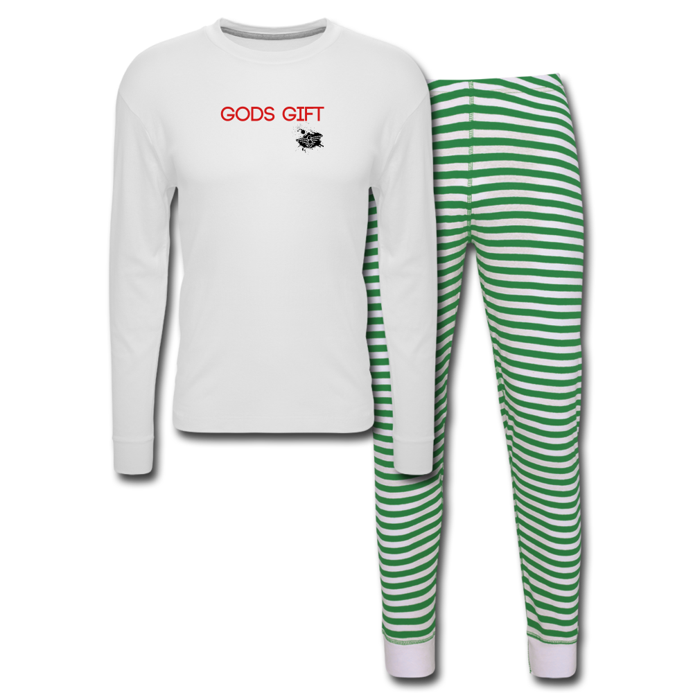 Unisex Pajama Set - white/green stripe